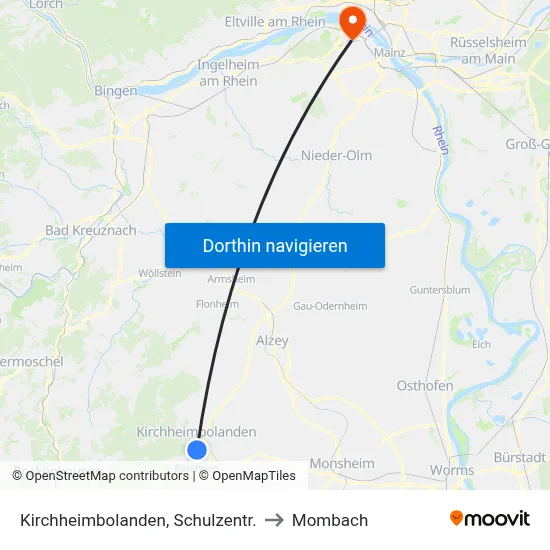Kirchheimbolanden, Schulzentr. to Mombach map