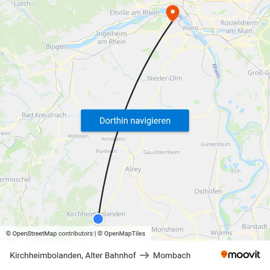 Kirchheimbolanden, Alter Bahnhof to Mombach map