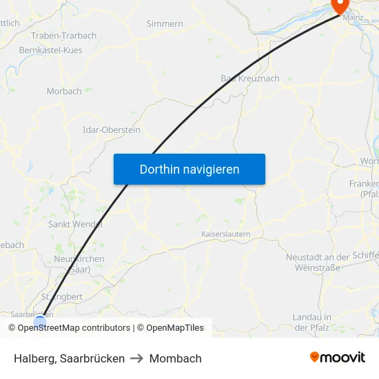Halberg, Saarbrücken to Mombach map