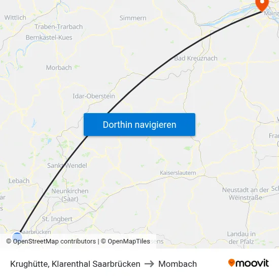 Krughütte, Klarenthal Saarbrücken to Mombach map