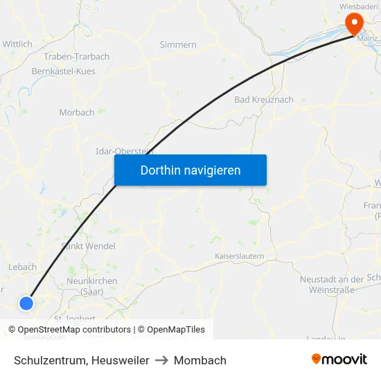 Schulzentrum, Heusweiler to Mombach map