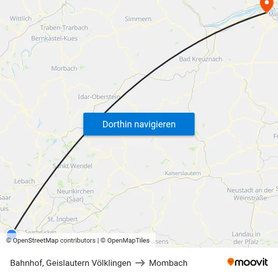 Bahnhof, Geislautern Völklingen to Mombach map
