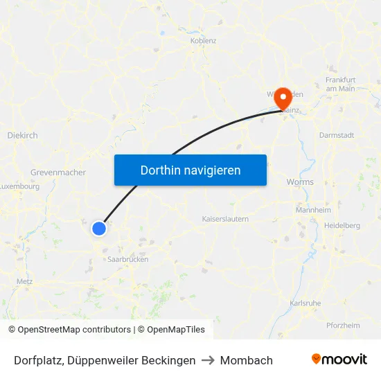 Dorfplatz, Düppenweiler Beckingen to Mombach map