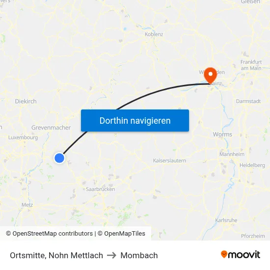 Ortsmitte, Nohn Mettlach to Mombach map