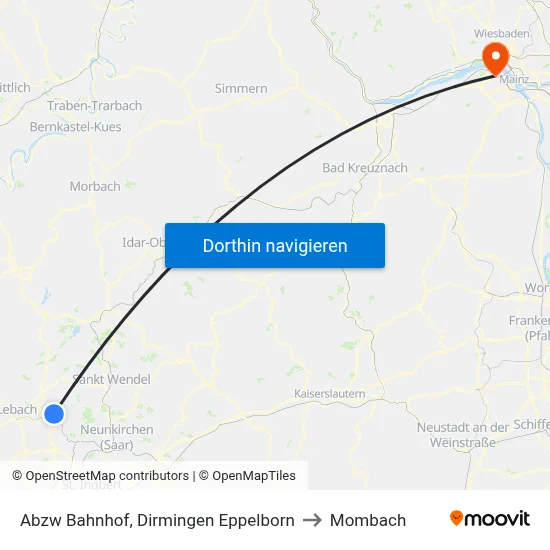 Abzw Bahnhof, Dirmingen Eppelborn to Mombach map