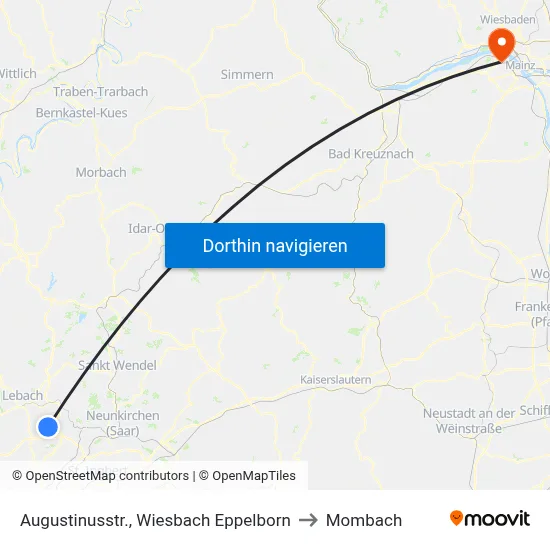 Augustinusstr., Wiesbach Eppelborn to Mombach map