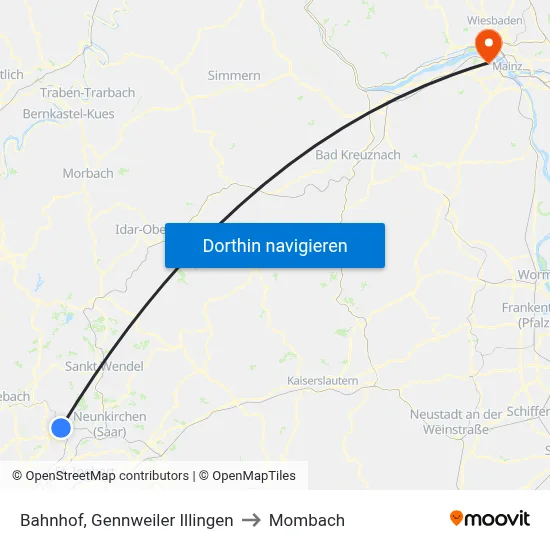Bahnhof, Gennweiler Illingen to Mombach map