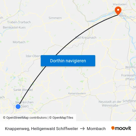 Knappenweg, Heiligenwald Schiffweiler to Mombach map