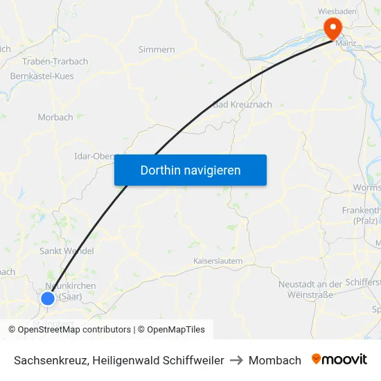 Sachsenkreuz, Heiligenwald Schiffweiler to Mombach map