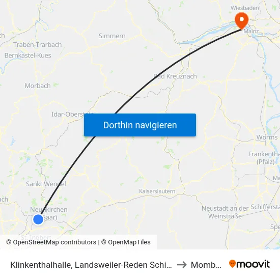 Klinkenthalhalle, Landsweiler-Reden Schiffweiler to Mombach map