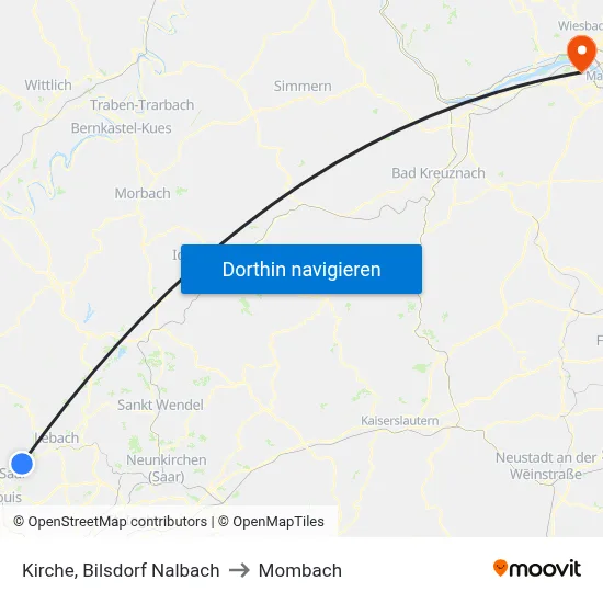 Kirche, Bilsdorf Nalbach to Mombach map