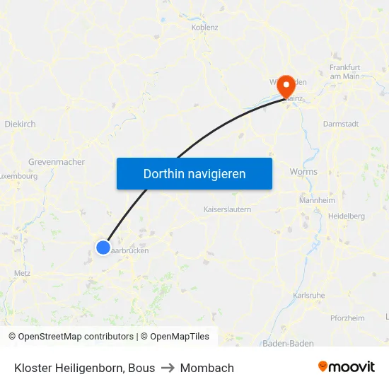 Kloster Heiligenborn, Bous to Mombach map