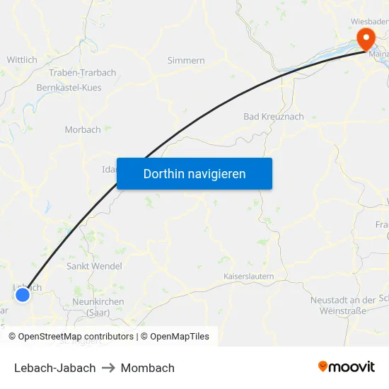 Lebach-Jabach to Mombach map