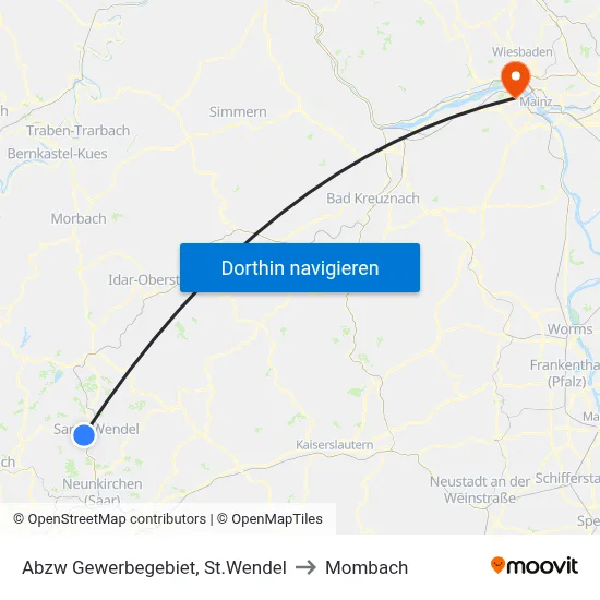 Abzw Gewerbegebiet, St.Wendel to Mombach map