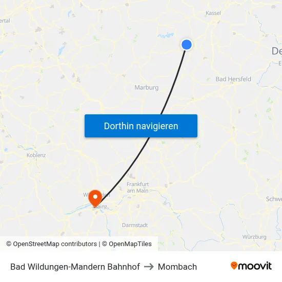 Bad Wildungen-Mandern Bahnhof to Mombach map