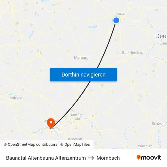 Baunatal-Altenbauna Altenzentrum to Mombach map