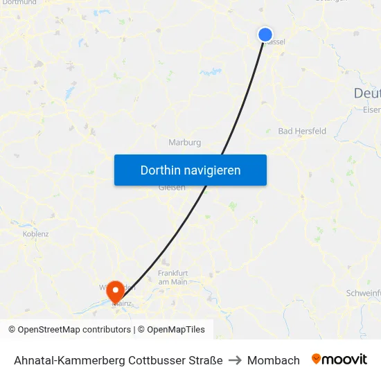 Ahnatal-Kammerberg Cottbusser Straße to Mombach map