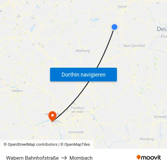 Wabern Bahnhofstraße to Mombach map