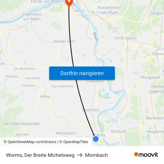 Worms, Der Breite Michelsweg to Mombach map