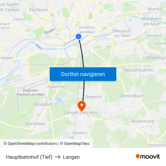 Hauptbahnhof (Tief) to Langen map