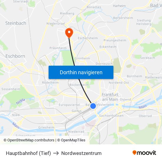 Hauptbahnhof (Tief) to Nordwestzentrum map