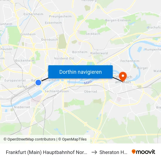 Frankfurt (Main) Hauptbahnhof Nordseite to Sheraton Hotel map