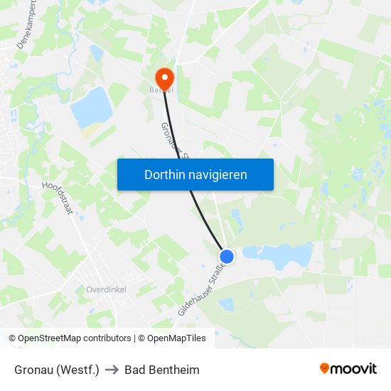 Gronau (Westf.) to Bad Bentheim map