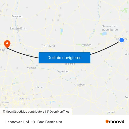 Hannover Hbf to Bad Bentheim map