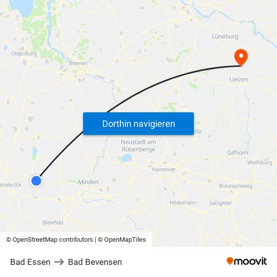 Bad Essen to Bad Bevensen map