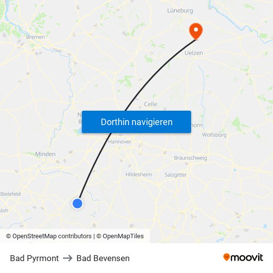 Bad Pyrmont to Bad Bevensen map