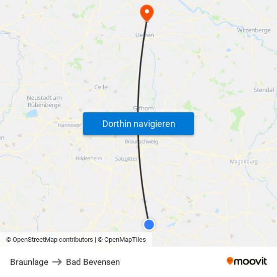 Braunlage to Bad Bevensen map