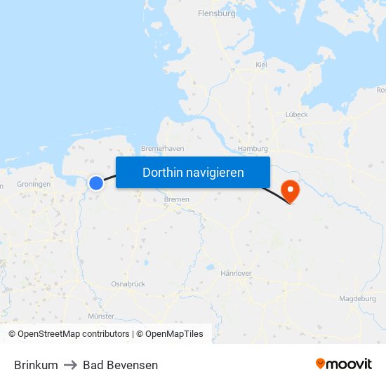 Brinkum to Bad Bevensen map