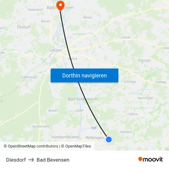Diesdorf to Bad Bevensen map