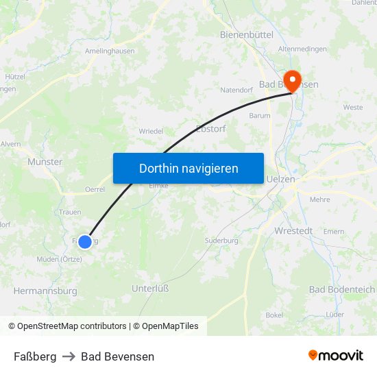 Faßberg to Bad Bevensen map