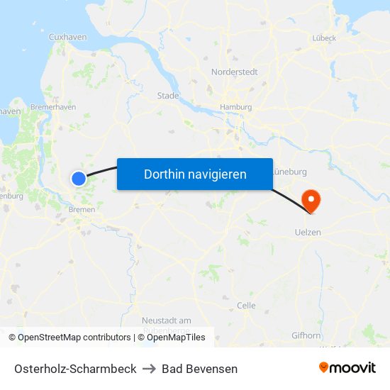 Osterholz-Scharmbeck to Bad Bevensen map