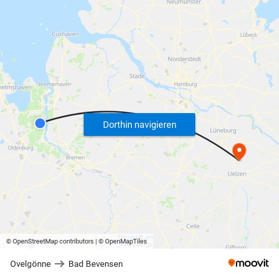 Ovelgönne to Bad Bevensen map