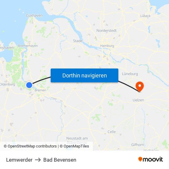 Lemwerder to Bad Bevensen map