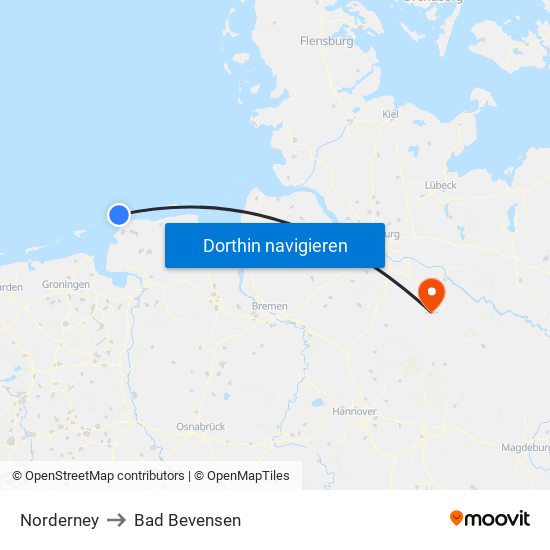 Norderney to Bad Bevensen map