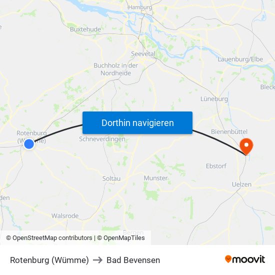 Rotenburg (Wümme) to Bad Bevensen map