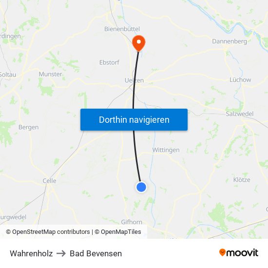 Wahrenholz to Bad Bevensen map