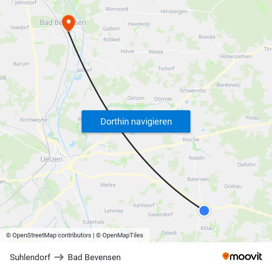 Suhlendorf to Bad Bevensen map