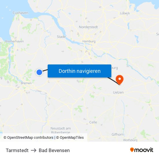 Tarmstedt to Bad Bevensen map