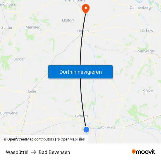 Wasbüttel to Bad Bevensen map