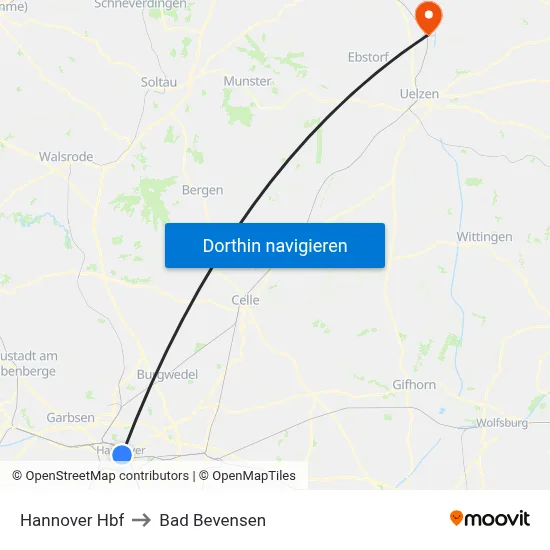Hannover Hbf to Bad Bevensen map