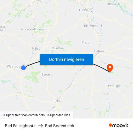 Bad Fallingbostel to Bad Bodenteich map