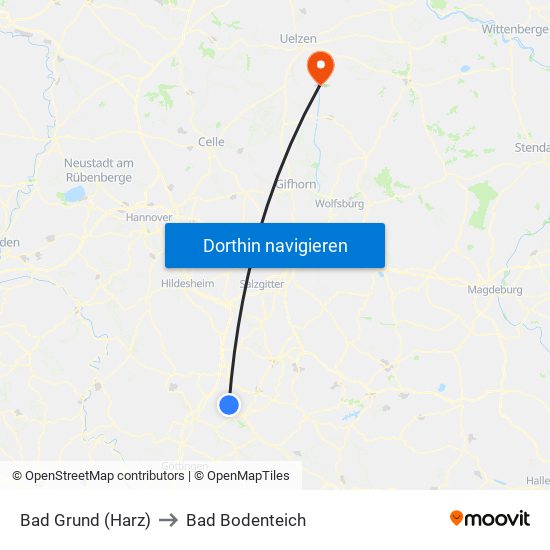 Bad Grund (Harz) to Bad Bodenteich map