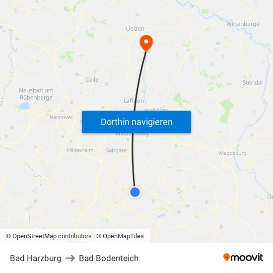 Bad Harzburg to Bad Bodenteich map