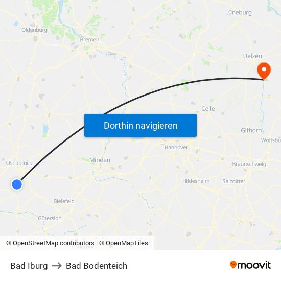 Bad Iburg to Bad Bodenteich map