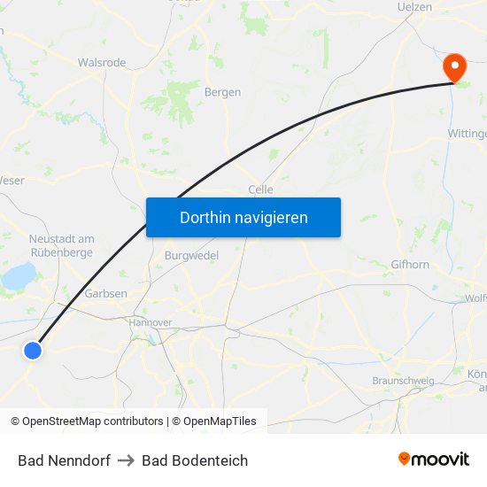 Bad Nenndorf to Bad Bodenteich map