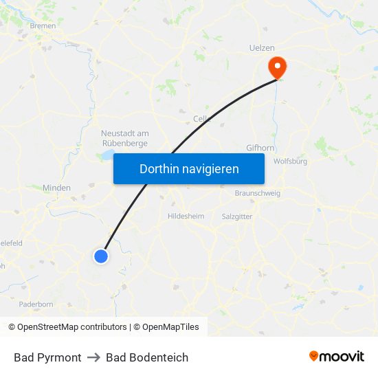 Bad Pyrmont to Bad Bodenteich map